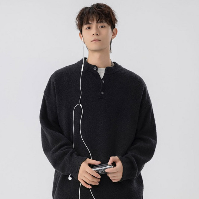 선빛 남성용 로겐트 무지 헨리넥 심플 니트