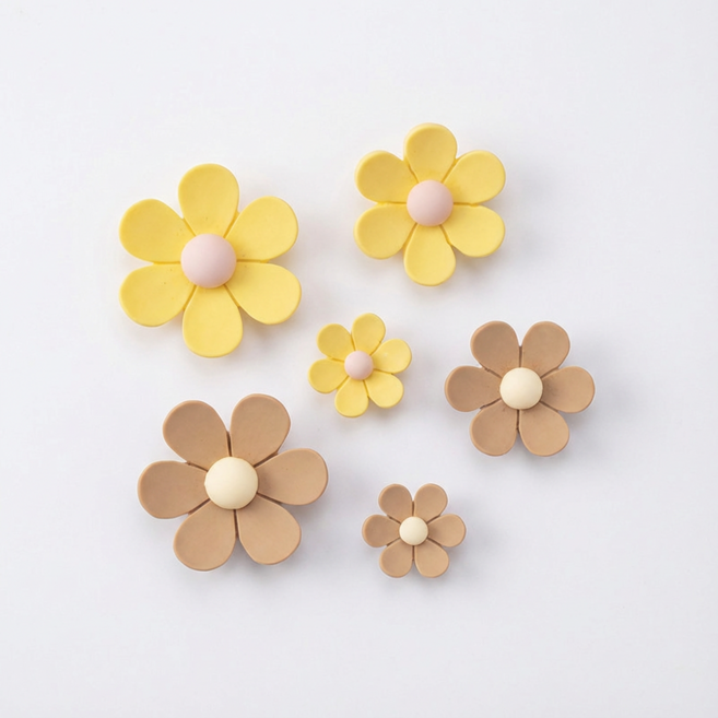 바비랩스 귀여운 데이지꽃 냉장고 인테리어 자석 2종 x 3p 세트, 옐로우, 브라운