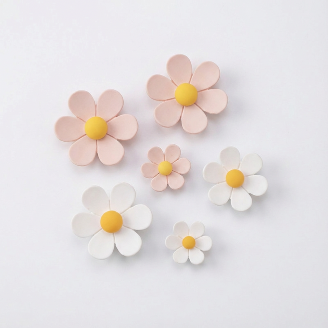 바비랩스 귀여운 데이지꽃 냉장고 인테리어 자석 2종 x 3p 세트, 화이트, 연핑크