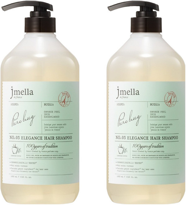 제이멜라 인 프랑스 엘레강스 퓨어 허그 헤어 샴푸, 2개, 1L