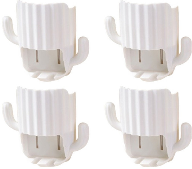 블럭마트 욕실 무타공 다용도 선인장 칫솔걸이, 화이트, 4개