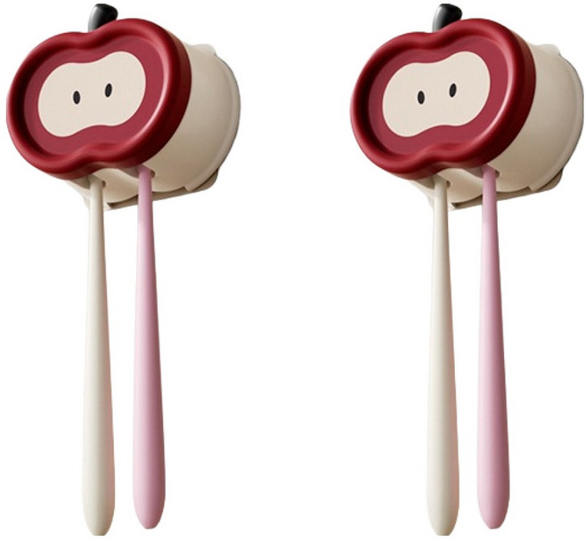 블럭마트 사과모양 욕실 칫솔걸이, 혼합색상, 2개