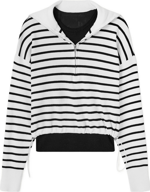 MIXXO 女款半拉鍊條紋套頭針織衫