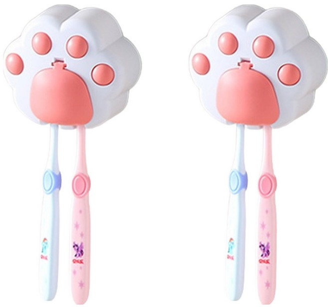 블럭마트 귀여운 고양이 발바닥 욕실 칫솔걸이, 화이트, 2개