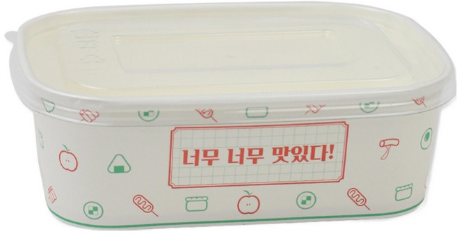 아이엔피 둥근사각 종이 용기 17 x 12 x 5.5 cm + PET 뚜껑 세트 너무 너무 맛있다, 10세트