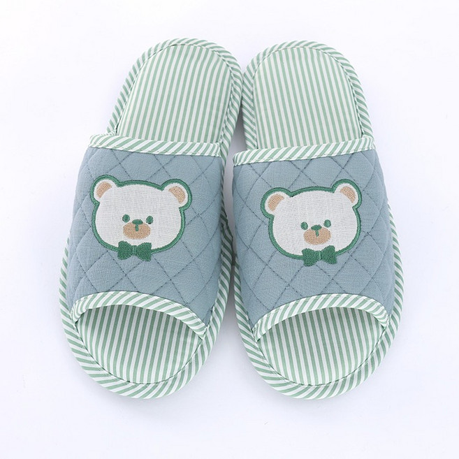 컬러매치 푹신하고 편안한 착용감 누빔 고무바닥 쿠션 실내화 거실화 허니베어, 그린, 1개