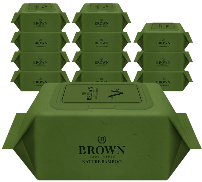 브라운 네이처 밤부 아기 물티슈 휴대형, 73g, 20매, 12개