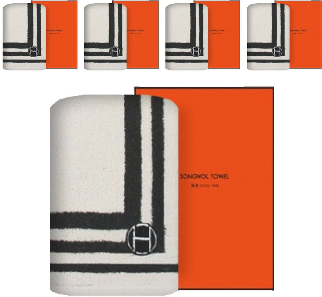 호텔컬렉션 송월타월 스퀘어고리 핸드타올 + 케이스 세트, 회색, 5세트