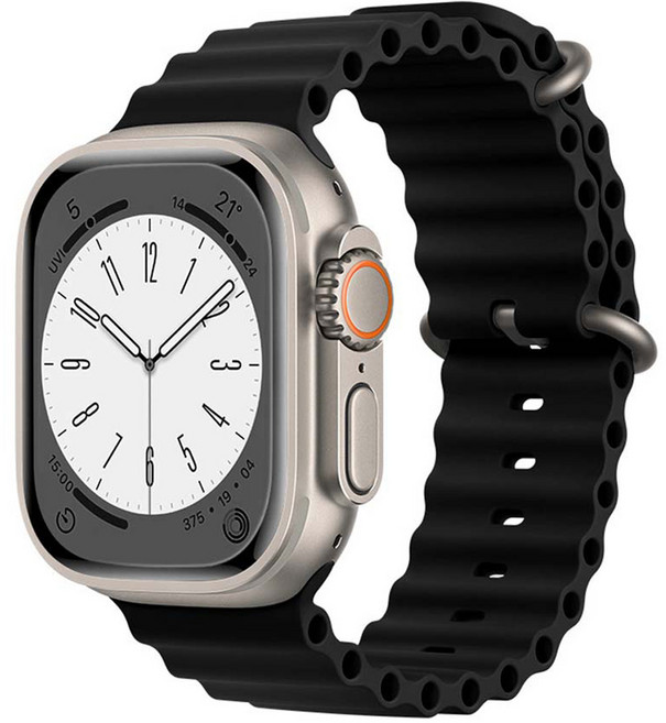 JELLY.TIGER Apple Watch 矽膠海洋錶帶 42 / 44 / 45 / 46 / 49mm, 黑色, 1個