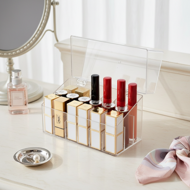 조인메이드 뚜껑있는 투명 립스틱 화장품 보관 화장대 정리 케이스 18칸, 1개