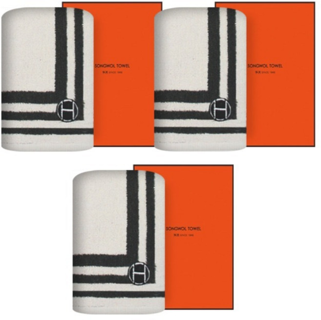 호텔컬렉션 송월타월 스퀘어고리 핸드타월 + 케이스 세트, 회색(핸드타월), 3세트