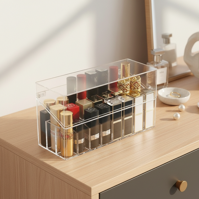 조인메이드 뚜껑있는 투명 립스틱 화장품 보관 화장대 정리 케이스 24칸, 1개