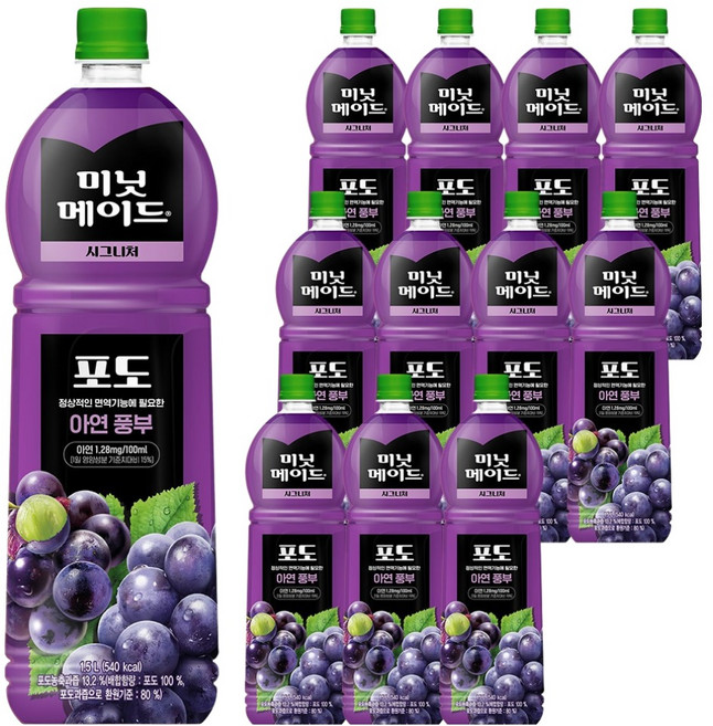 미닛메이드 시그니처 포도 주스, 1.5L, 12개