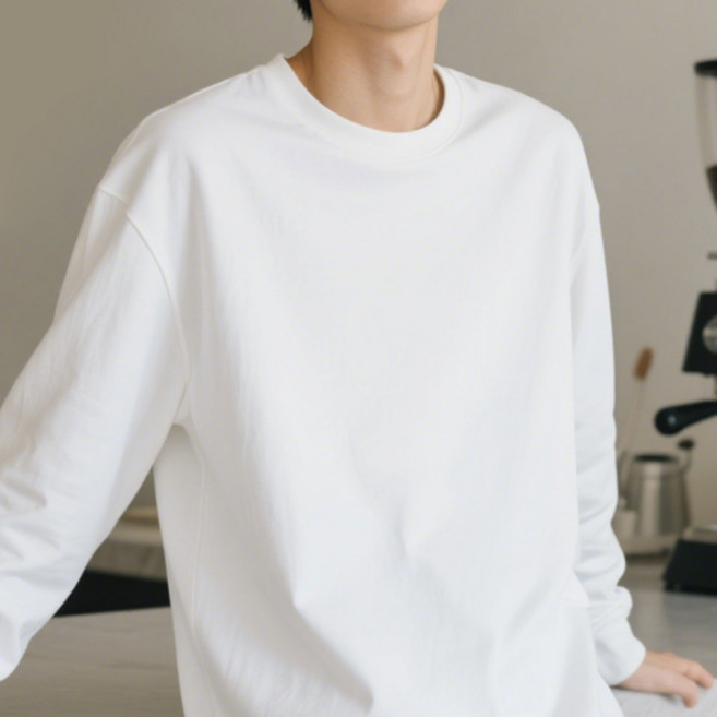 더플로우커머스 남성용 트렌디핏 베이직 라운드넥 긴팔 무지 티셔츠