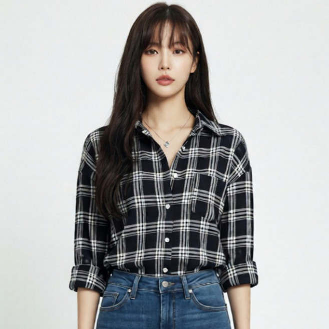 페이퍼먼츠 여성용 아벤 레트로 체크 카라 셔츠 14274