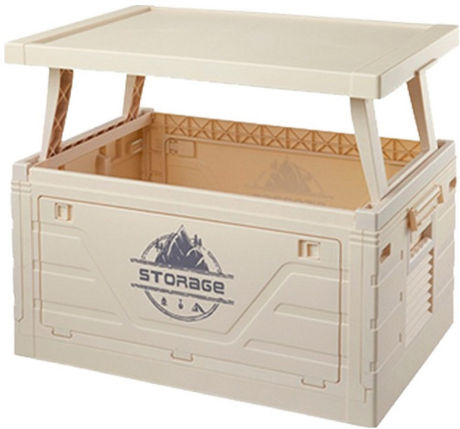 차크닉 캠핑용 폴딩 수납박스 테이블형, 베이지