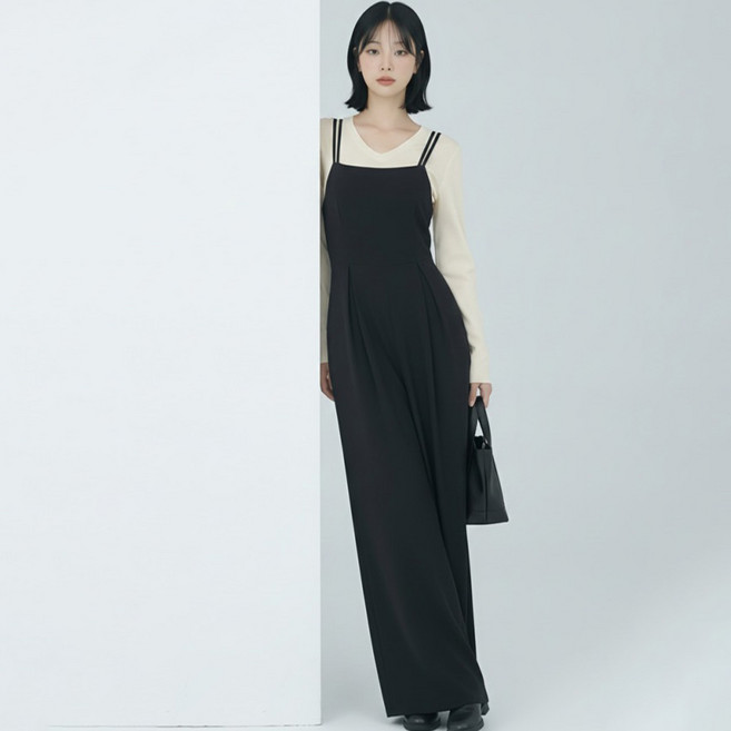 페이퍼먼츠 레이 끈조절 와이드 루즈핏 점프슈트 14345