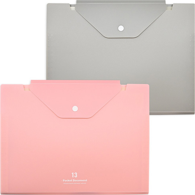포포팬시 멀티 PP커버 아코디언 포켓 도큐먼트 파일 13포켓, 핑크, 그레이, 2개