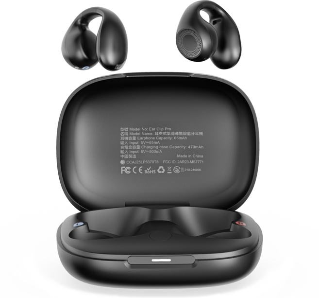 MEES 邁斯 Ear Clip Pro Bluetooth 5.4 耳夾式 無線耳機 AI翻譯 IPX6 HiFi 24H Playtime 黑色 Ear Clip Pro