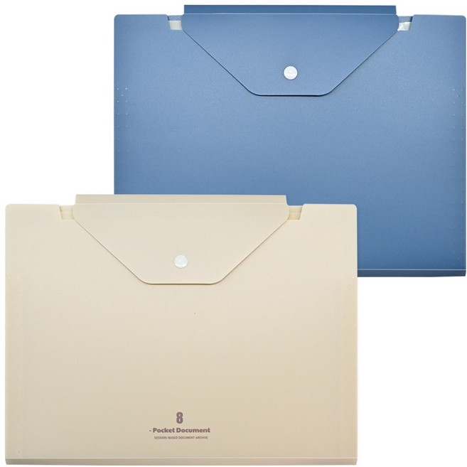 포포팬시 멀티 PP커버 아코디언 포켓 도큐먼트 파일 8포켓, 아이보리, 네이비, 2개
