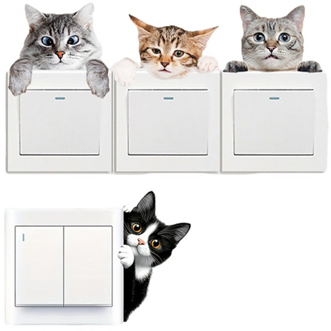 LANO 고양이 스위치 커버 스티커 4종 세트, 귀여운 고양이들