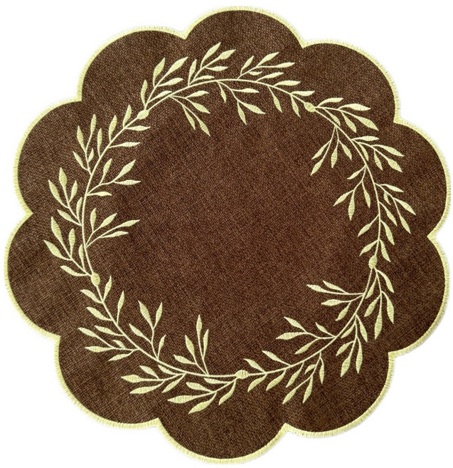 보미프 자수 식탁 방수 원형매트, 브라운 라이트그린 자수, 1개, 38cm