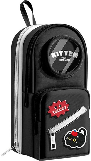 아트조이 대용량 다용도 멀티 칸칸이 분리수납 스탠딩 세로 필통, 블랫 캣, 1개