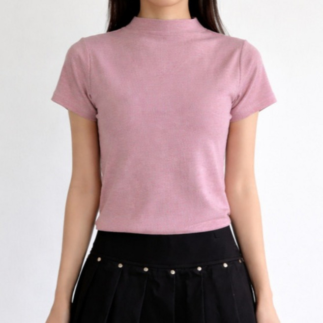 라라온 여성용 골지 반폴라 스판 반팔 티셔츠 26TSP3719