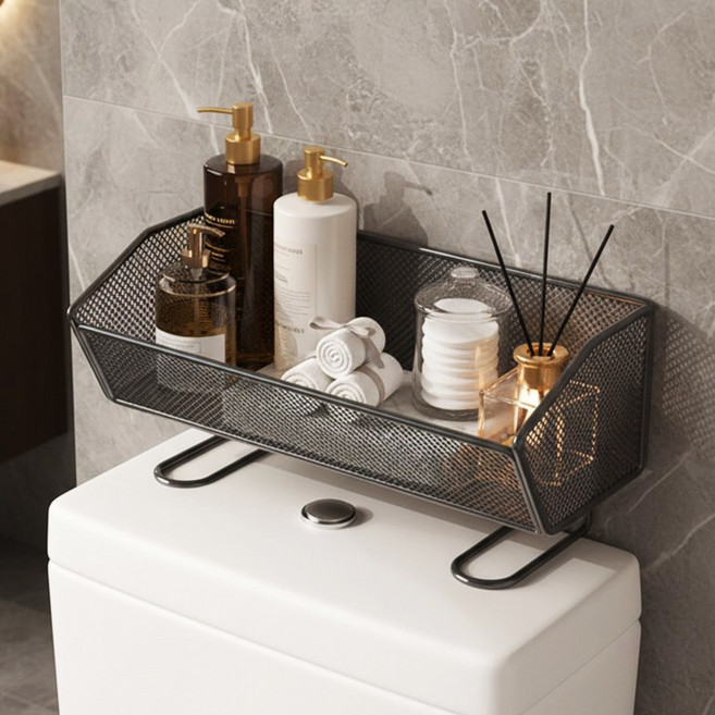 조인메이드 변기 상단 정리 선반 다용도 메쉬 수납 1단, 블랙, 1개