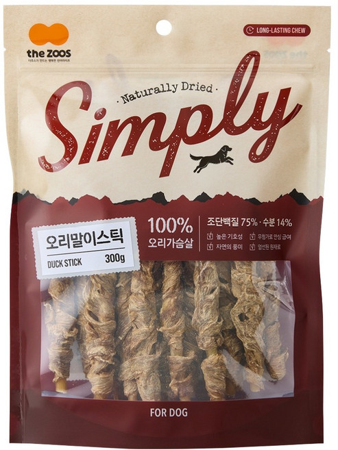 더주스 강아지 심플리 무첨가 말이스틱, 300g, 1개, 오리말이
