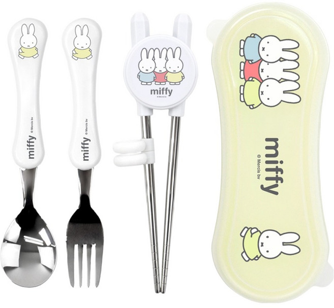 키친유 화이트미피 웨이브 수저통세트, 화이트, 1세트, 스푼 + 포크 + 젓가락 + 수저통