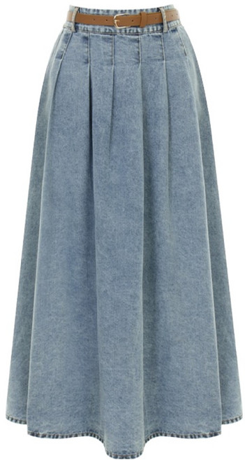 샐리 핀턱 데님 밴딩 롱 스커트 I6A-CSK006