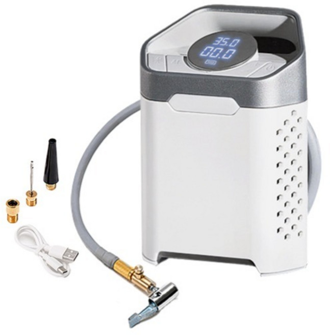 메이튼 휴대용 무선 탱커블 자동차 타이어 공기압 주입기 A0 배터리 7800mAh 빌트인호스 90cm 노즐 3p 충전케이블, 화이트, 1개