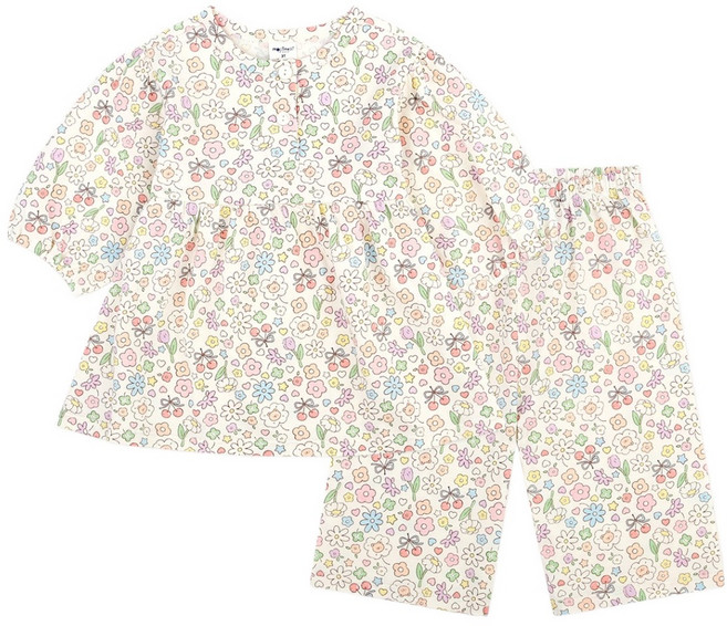 몰리멜리프렌즈 여리여리 플라워 7부 파자마 상하의 세트