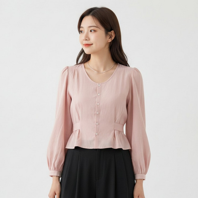 구디프 여성용 허리 스트랩 데일리룩 긴팔 블라우스