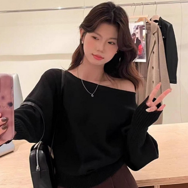 PEONIST 女款優雅寬鬆露肩針織衫