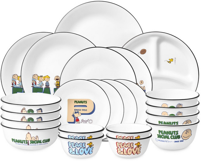 코렐 피너츠 75주년 에디션 4인 코리안 세트 22p, 혼합색상, 1세트, 9종