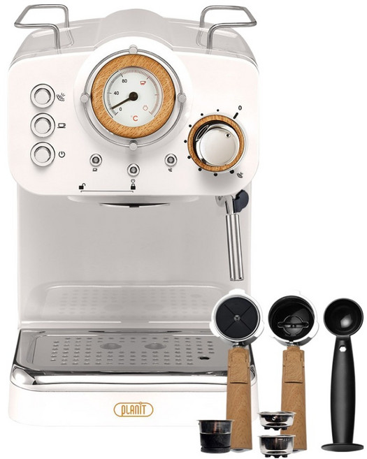 pLAniT 4合1居家咖啡館膠囊咖啡兩用半自動北歐風咖啡機, 奶油白, PCM-NF15W
