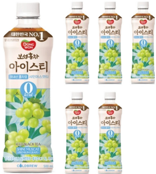 동원보성홍차 아이스티 제로 샤인머스캣, 500ml, 6개