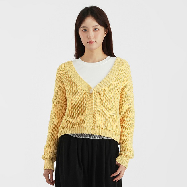 엘쏘 여성용 하찌 크롭 루즈핏 브이넥 버튼 니트 가디건