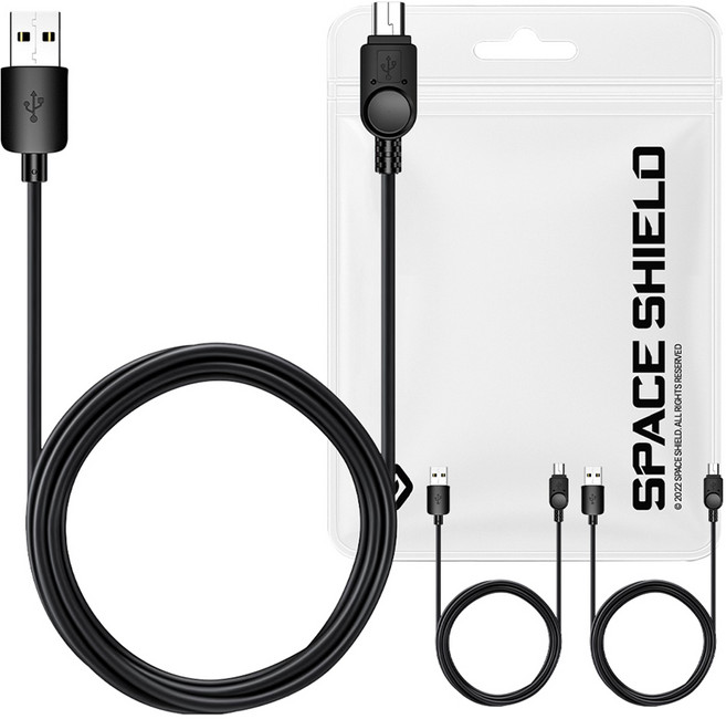 SPACE SHIELD USB A-Mini USB 5-pin 標準充電數據線, 黑色, 3個, 2m
