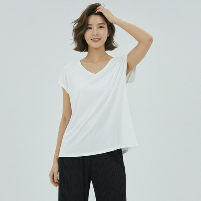 아뗄릭 여성용 멜로우 모달 텐셀 찰랑 반팔 티셔츠 11361