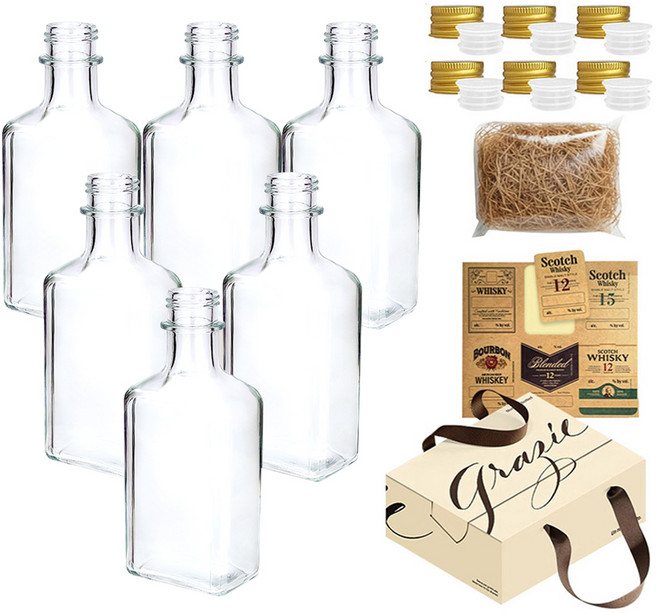 미르코리아 위스키 키트 바이알 유리 양주병 200ml IS200S 6p 골드세트, 1세트