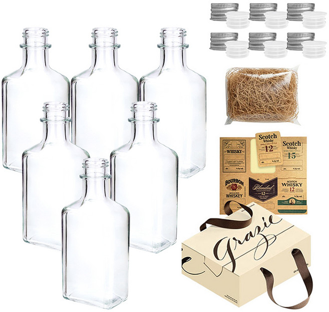 미르코리아 위스키 키트 바이알 유리 양주병 200ml IS200S 6p 실버세트, 1세트