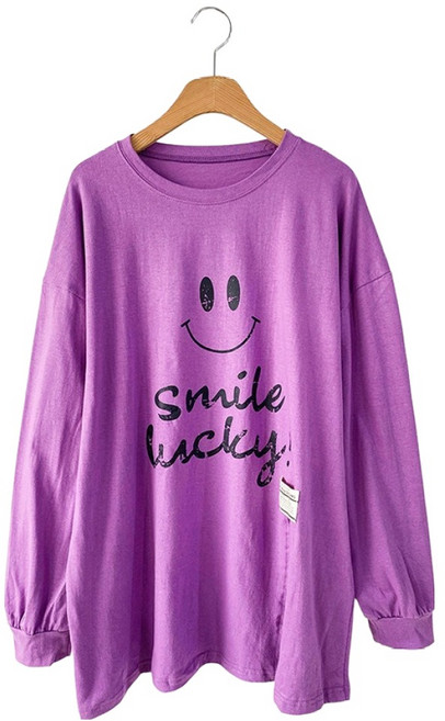 Andaromi 女款幸運笑臉前開衩長版T恤