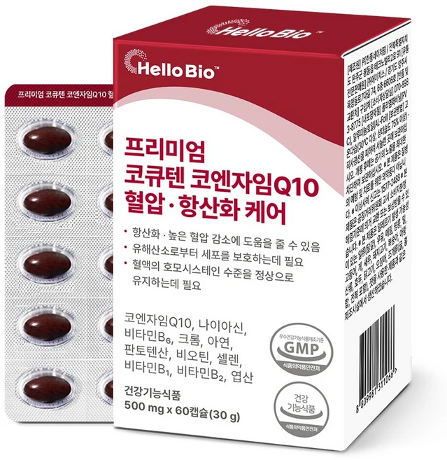 헬로바이오 혈압 항산화 케어 프리미엄 코큐텐 코엔자임Q10 30g, 60정, 1개 - 쿠팡