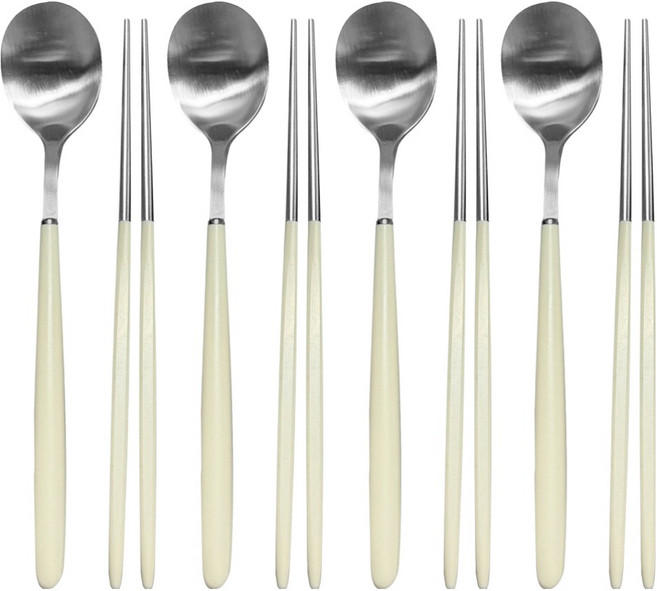 브링카멜 스텐 한식 파스텔 샤틴 수저 4벌 세트, 아이보리, 4개, 숟가락 4p + 젓가락 4p