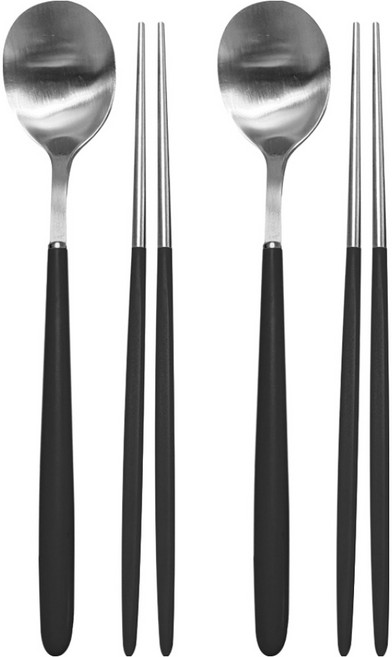 브링카멜 스텐 한식 파스텔 샤틴 수저 2벌 세트, 블랙, 2개, 숟가락 2p + 젓가락 2p