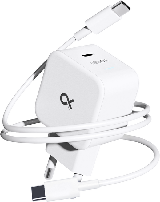 YOGER 30W PPS PD 超高速充電器 + 25W C to C型充電線 1.2m, 白色, 1套