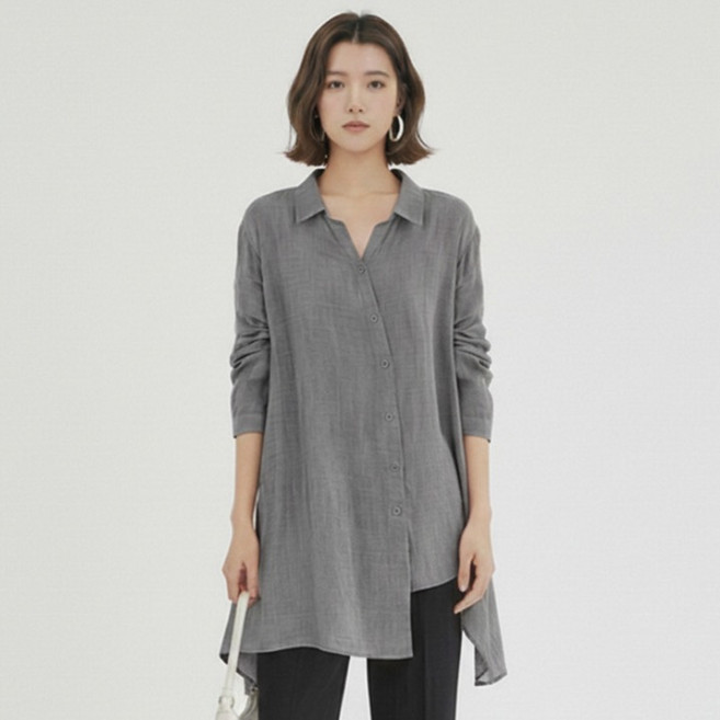 ATTERLIC 女款 Amelie 大尺碼簡約不對稱斜線長版翻領襯衫 11426